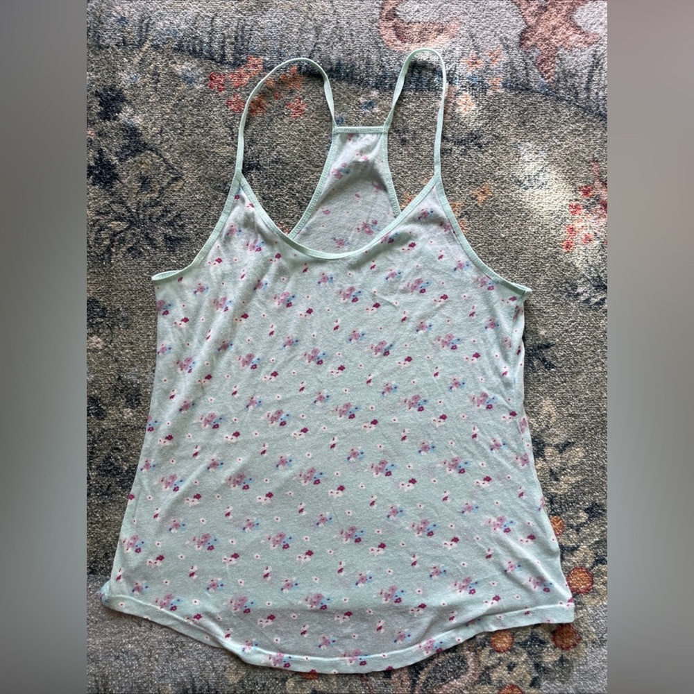 BDG Mint Green Floral Racerback Tank Spaghetti Strap Size Small